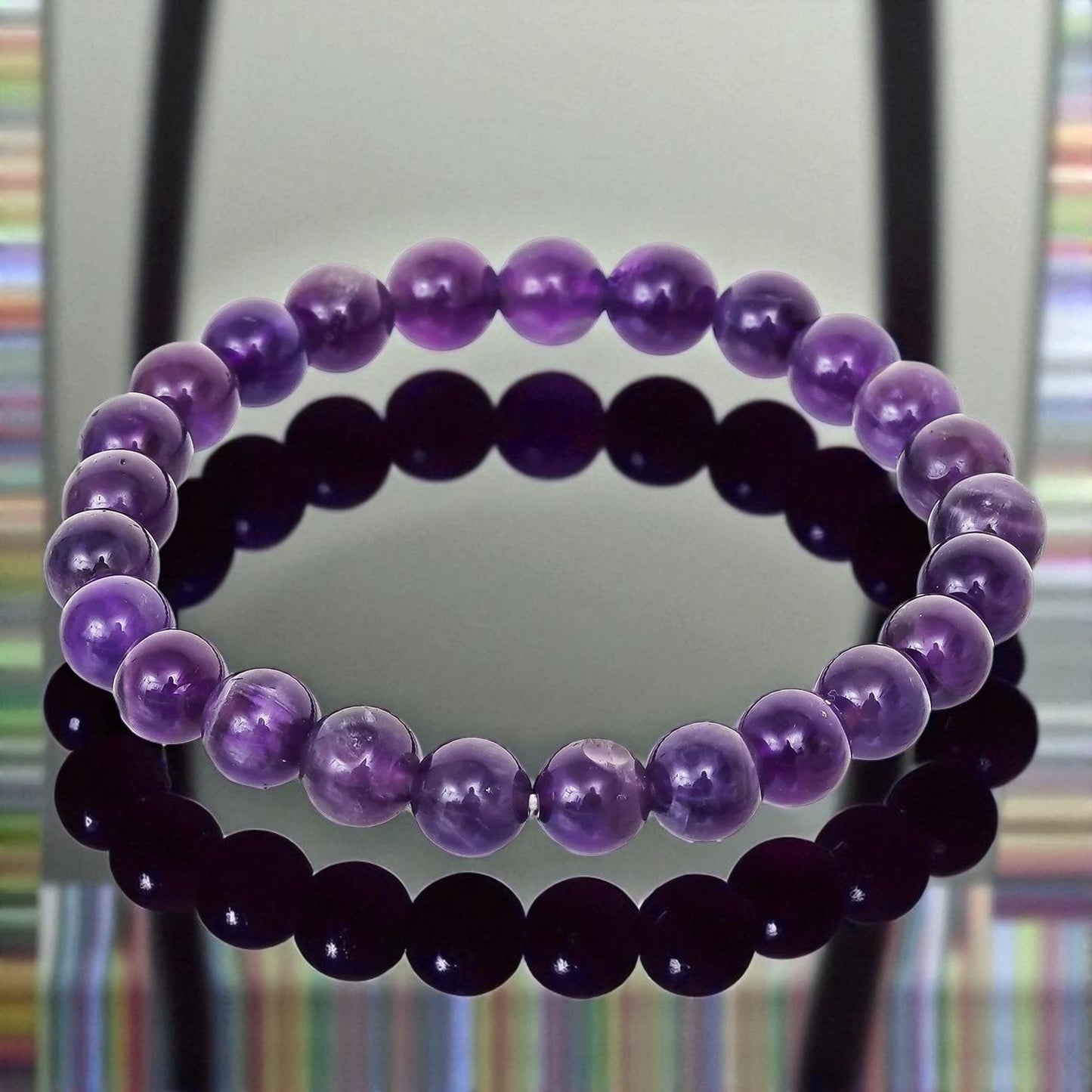 Amethyst Bracelet – Natural Plain Amethyst Stone Stretchable Beaded Bracelet for Peace, Protection & Spiritual Healing