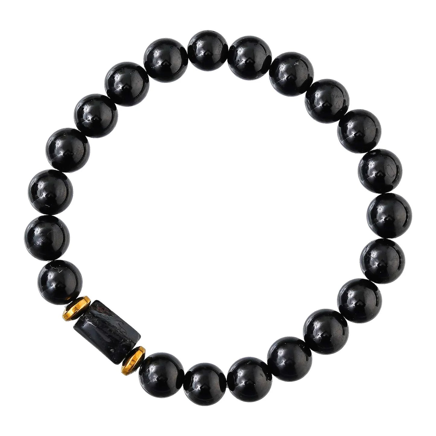 Black Tourmaline Bracelet – Natural Stone Stretchable Beaded Bracelet for Protection, Grounding & EMF Shielding(8mm Gemstone Beaded Adjustable)