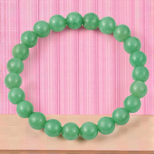 Green Jade Bracelet – Natural Stone Stretchable Beaded Bracelet for Luck, Harmony & Emotional Healing(8mm Gemstone)