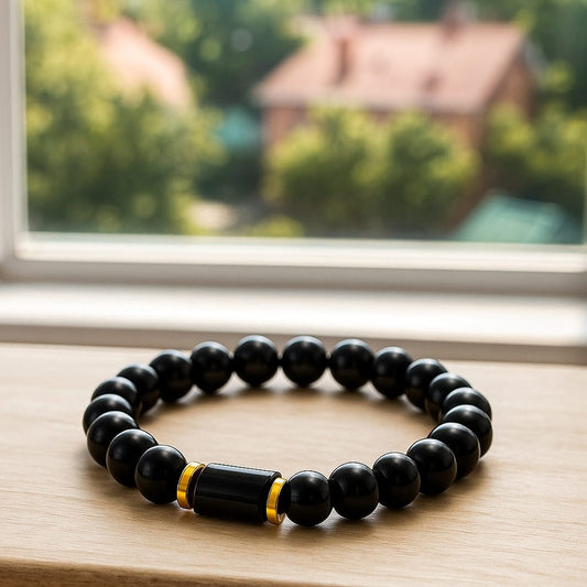 Black Tourmaline Bracelet – Natural Stone Stretchable Beaded Bracelet for Protection, Grounding & EMF Shielding(8mm Gemstone Beaded Adjustable)