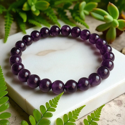 Natural Amethyst Bracelet – 8mm Crystal Healing Beads – Handmade Stretch Bracelet for Men & Women – Calming, Intuition & Spiritual Growth – Third Eye & Crown Chakra Jewelry