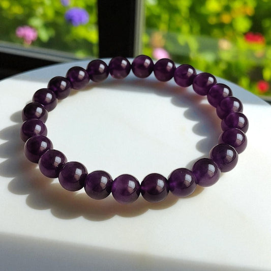 Natural Amethyst Bracelet – 8mm Crystal Healing Beads – Handmade Stretch Bracelet for Men & Women – Calming, Intuition & Spiritual Growth – Third Eye & Crown Chakra Jewelry