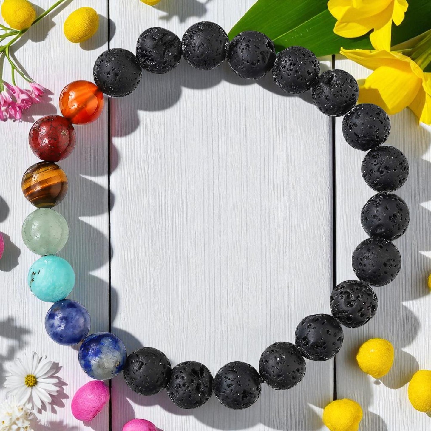 7 Chakra Healing Bracelet – Natural Gemstone Beads, Stretchable Reiki Energy Bracelet for Meditation, Balance & Spiritual Wellness