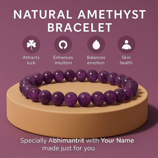 Amethyst Tumbled Stone Bracelet – Natural Stretchable Crystal Bracelet for Calm, Protection & Spiritual Growth (8mm Gemstone Beaded Adjustable)