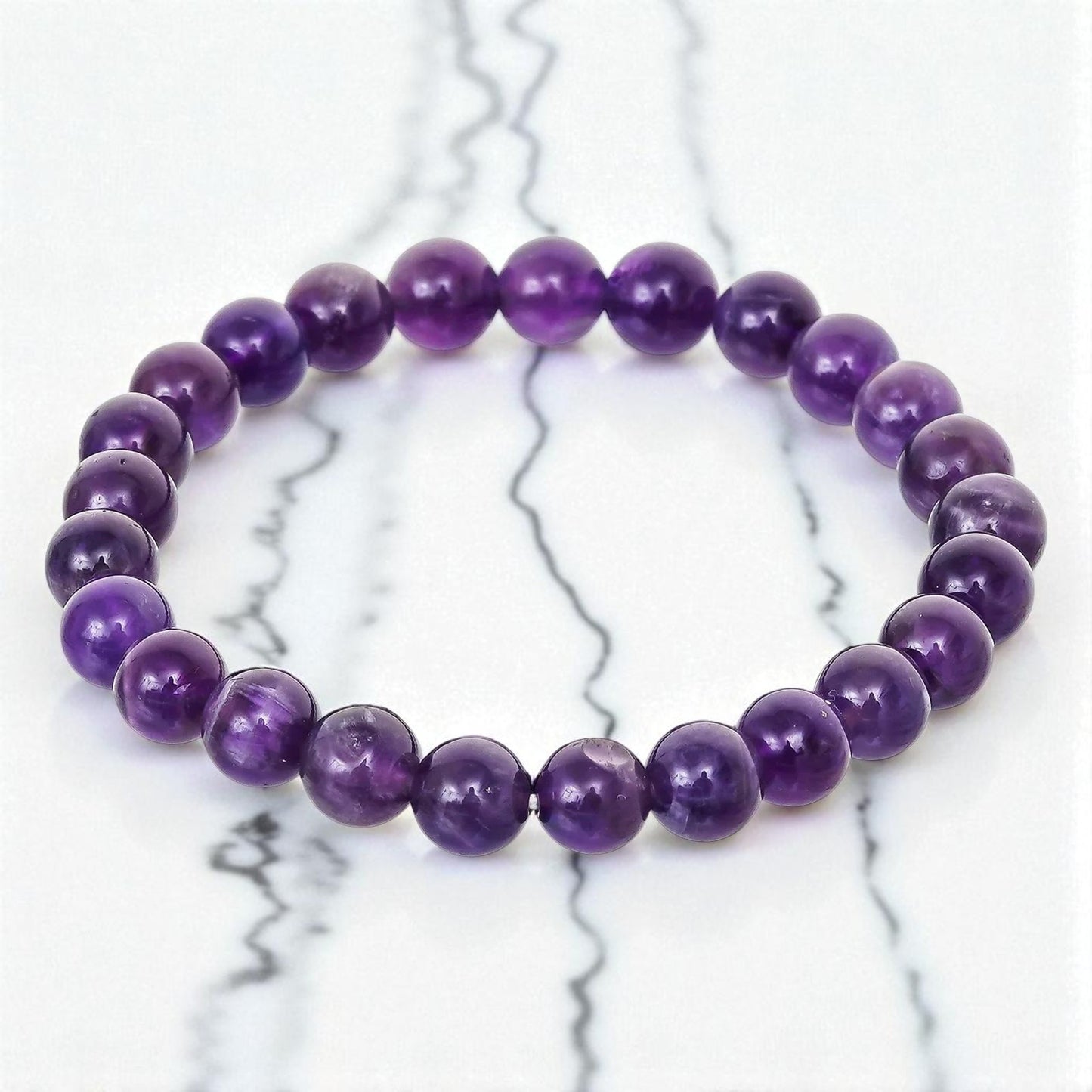 Amethyst Bracelet – Natural Plain Amethyst Stone Stretchable Beaded Bracelet for Peace, Protection & Spiritual Healing