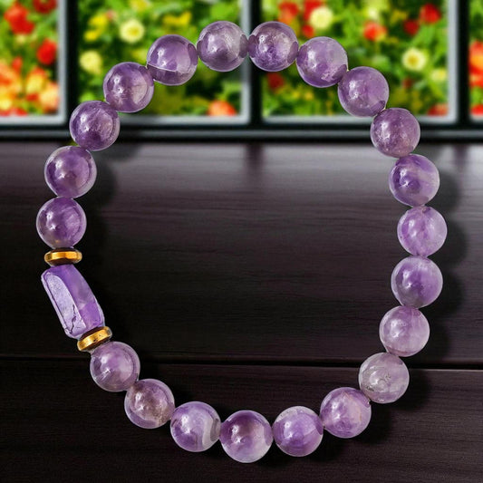Amethyst Tumbled Stone Bracelet – Natural Stretchable Crystal Bracelet for Calm, Protection & Spiritual Growth (8mm Gemstone Beaded Adjustable)