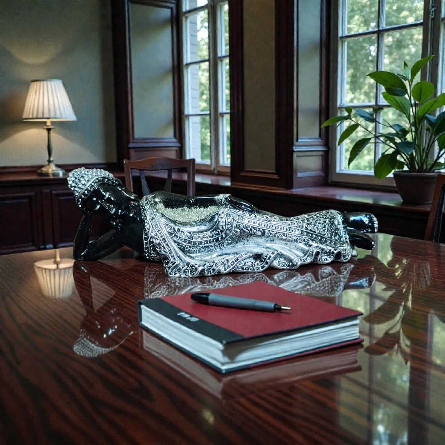 BLUNETRA Midnight Crystal-Engraved Reclining Buddha – Divine Peace & Healing Energy