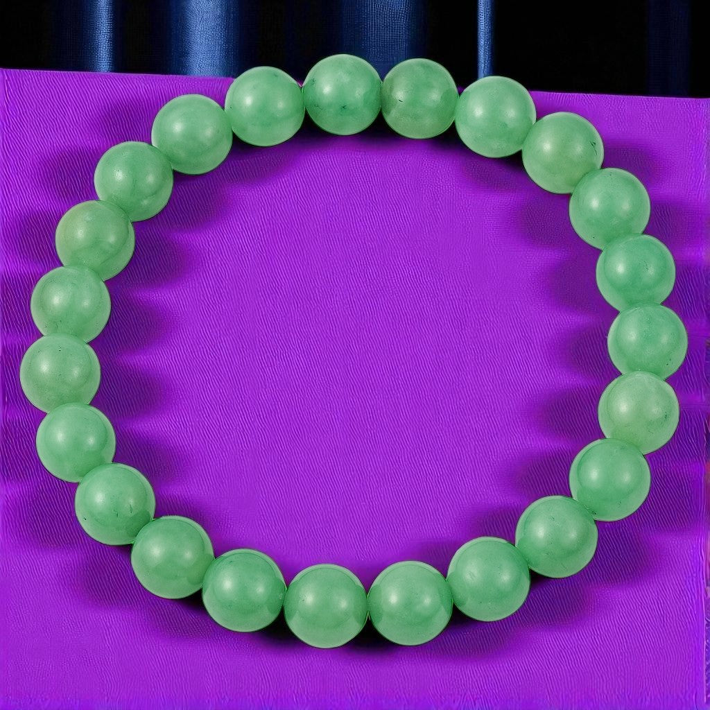 Green Jade Bracelet – Natural Stone Stretchable Beaded Bracelet for Luck, Harmony & Emotional Healing(8mm Gemstone)