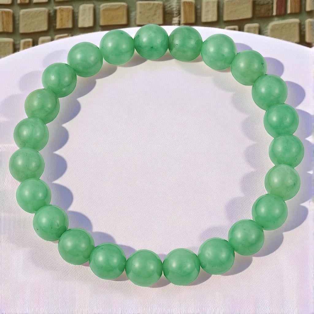 Green Jade Bracelet – Natural Stone Stretchable Beaded Bracelet for Luck, Harmony & Emotional Healing(8mm Gemstone)