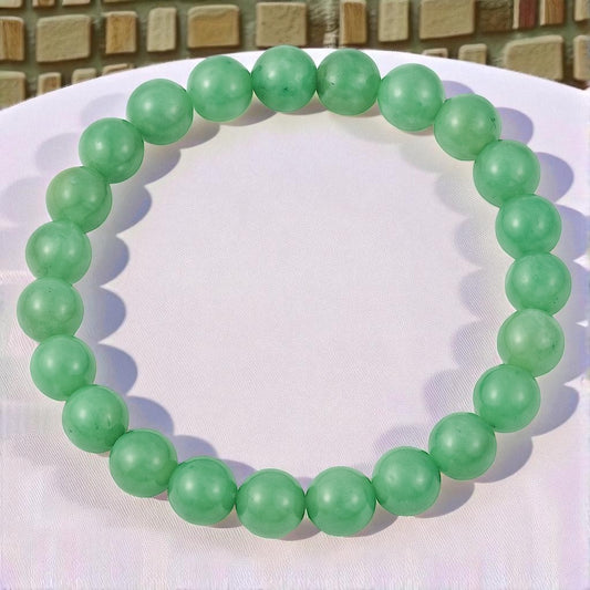 Green Jade Bracelet – Natural Stone Stretchable Beaded Bracelet for Luck, Harmony & Emotional Healing(8mm Gemstone)