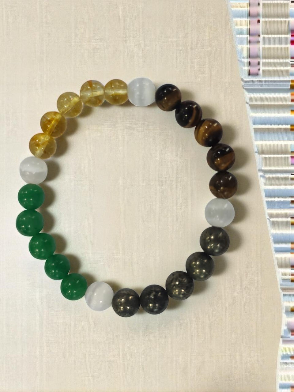 Money Magnet Bracelet – Natural Stone Stretchable Wealth Attraction Bracelet for Abundance, Prosperity & Success ( 8mm Gemstone Beaded Adjustable)