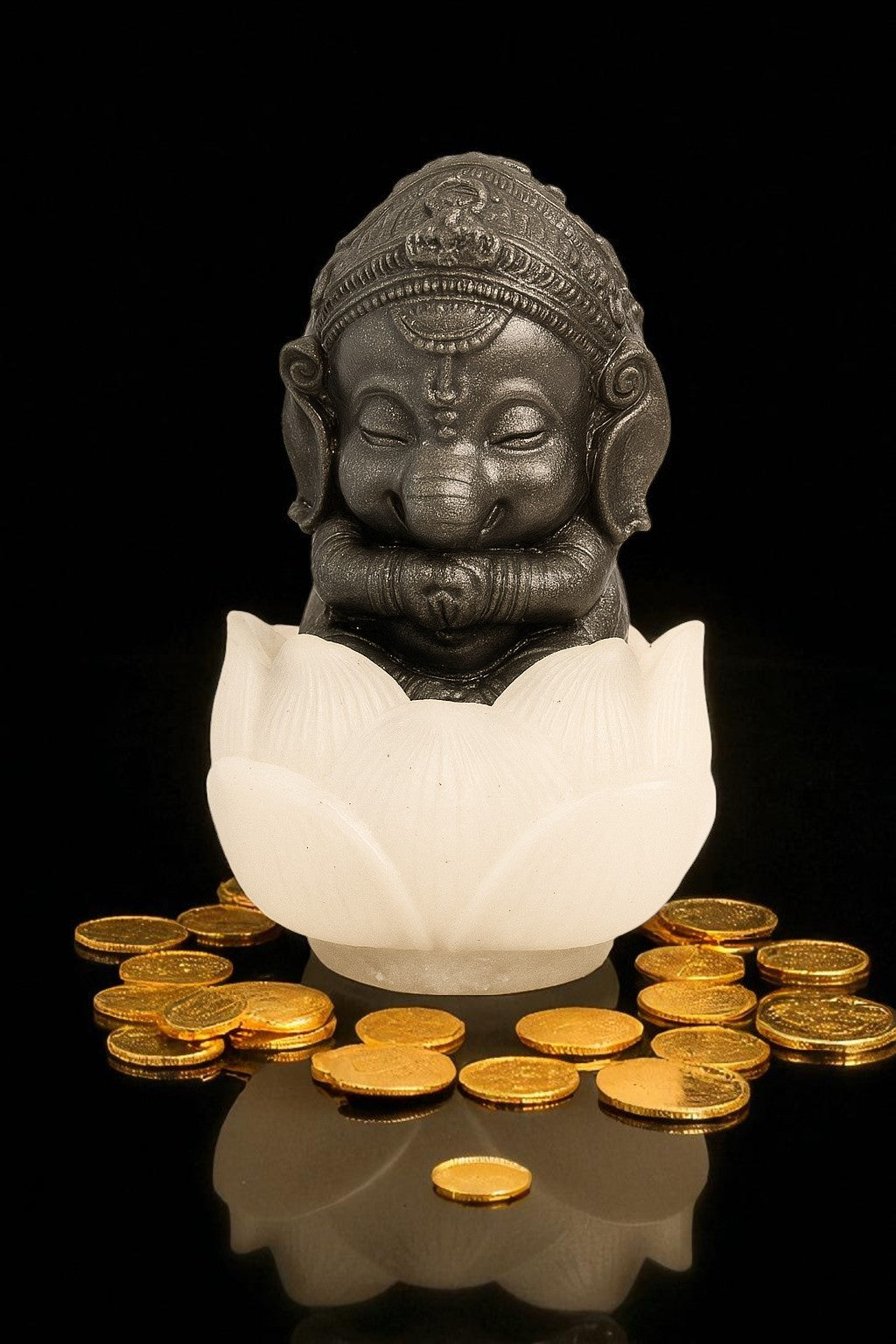 Pyrite Lord Ganesha Idol Sitting on Selenite Lotus – Handcrafted Decorative Statue for Positivity, Wealth & Protection – Vastu & Feng Shui Gift for Home, Office, Puja