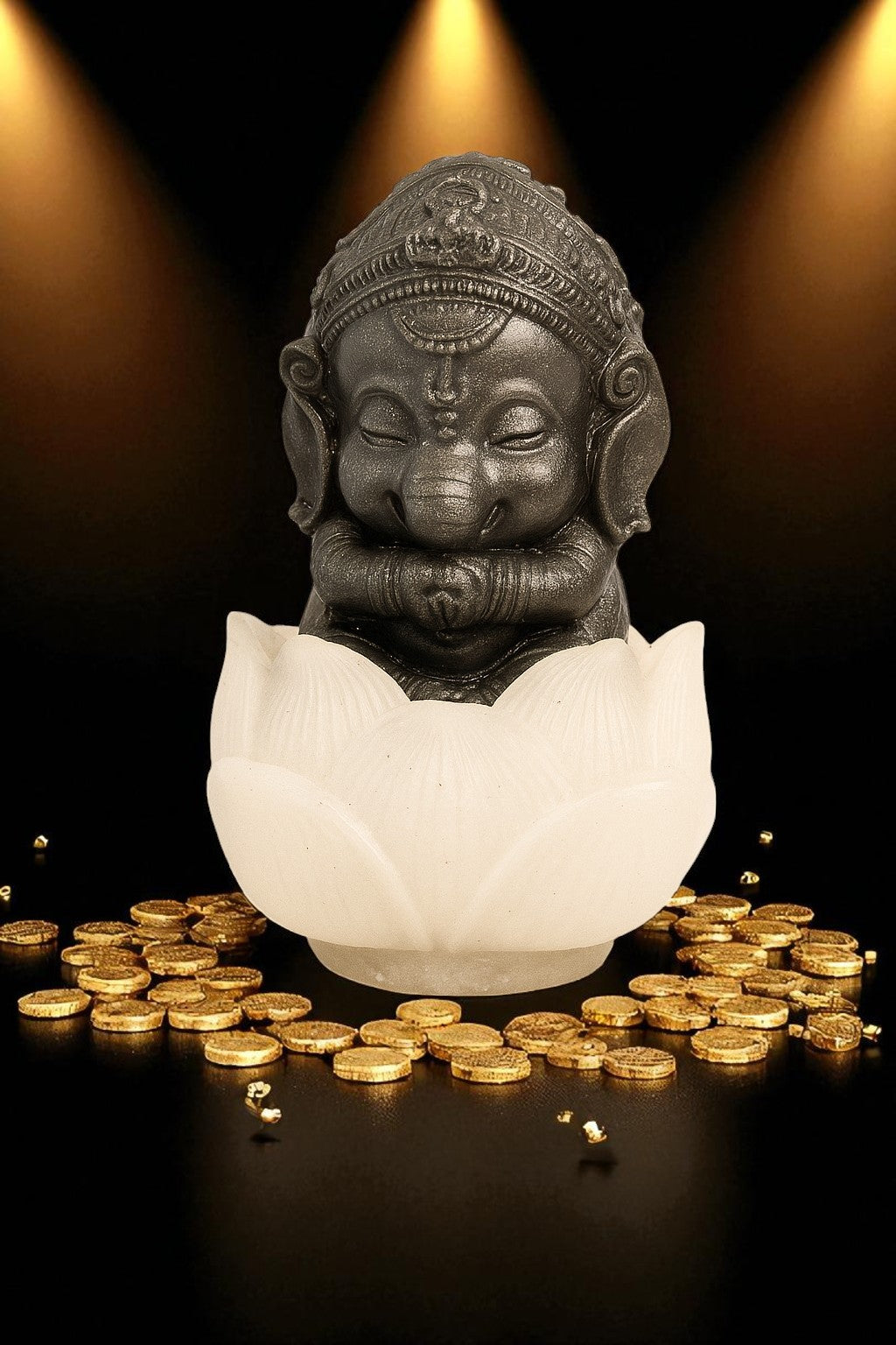 Pyrite Lord Ganesha Idol Sitting on Selenite Lotus – Handcrafted Decorative Statue for Positivity, Wealth & Protection – Vastu & Feng Shui Gift for Home, Office, Puja