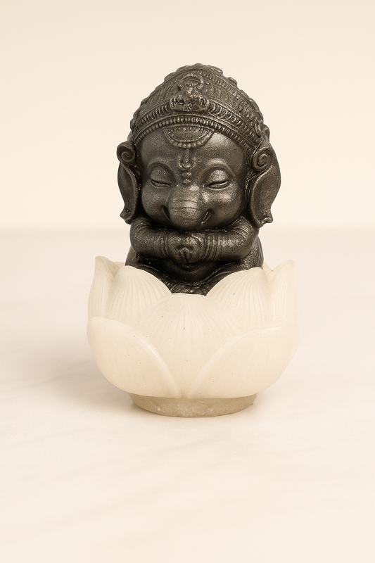 Pyrite Lord Ganesha Idol Sitting on Selenite Lotus – Handcrafted Decorative Statue for Positivity, Wealth & Protection – Vastu & Feng Shui Gift for Home, Office, Puja