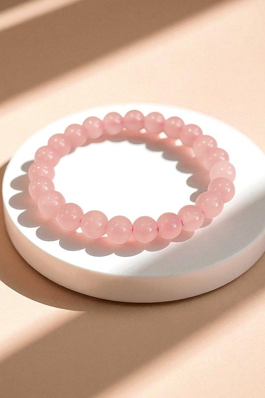 Natural Rose Quartz Bracelet – 8mm Beaded Stretch Crystal Bracelet for Love, Self-Healing & Compassion – Handmade Heart Chakra Gemstone Jewelry for Women & Men