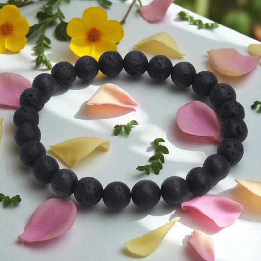 Natural Lava Stone Bracelet – 8mm Beaded Aromatherapy Diffuser Bracelet – Grounding & Calming Healing Crystal – Handmade Stretch Bracelet for Men & Women – Chakra Energy Jewelry