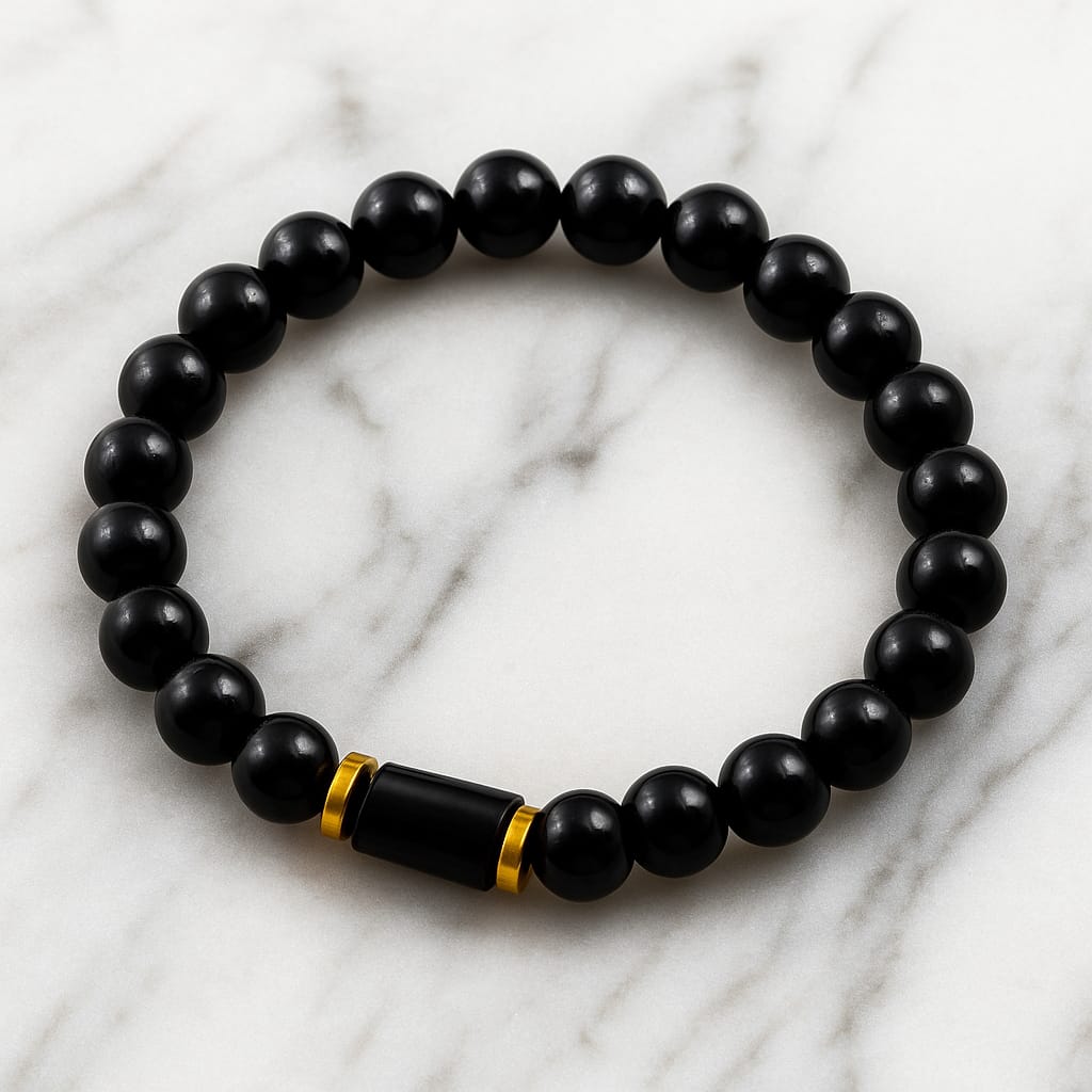 Black Tourmaline Bracelet – Natural Stone Stretchable Beaded Bracelet for Protection, Grounding & EMF Shielding(8mm Gemstone Beaded Adjustable)