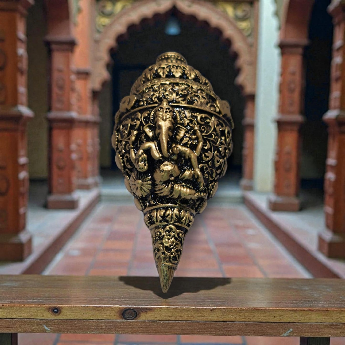 Shubh Vighnaharta Ganesh Shankh – Black & Antique Brass Finish Vaastu Decor ( Sacred Symbol of Prosperity & Protection)