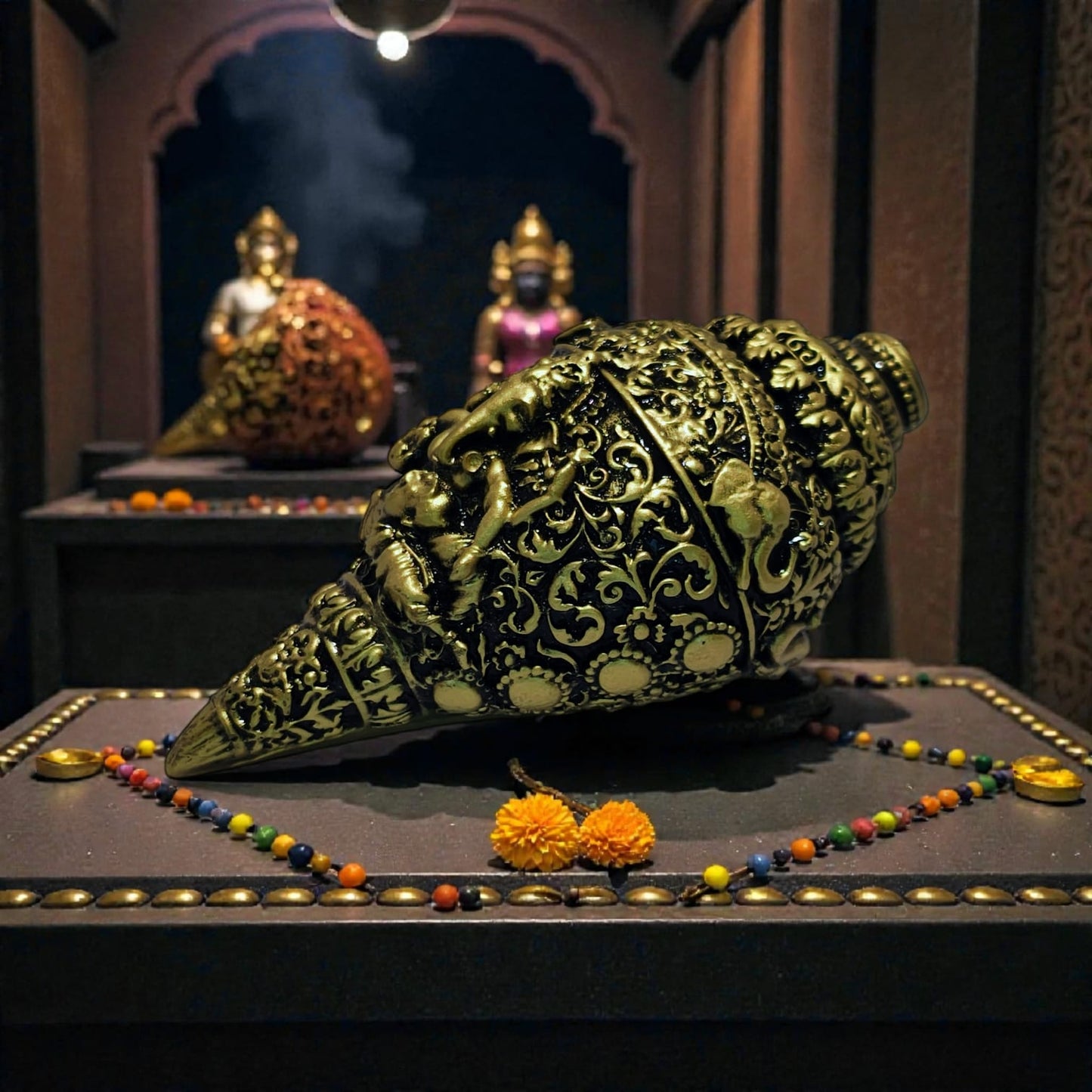 Shubh Vighnaharta Ganesh Shankh – Black & Antique Brass Finish Vaastu Decor ( Sacred Symbol of Prosperity & Protection)