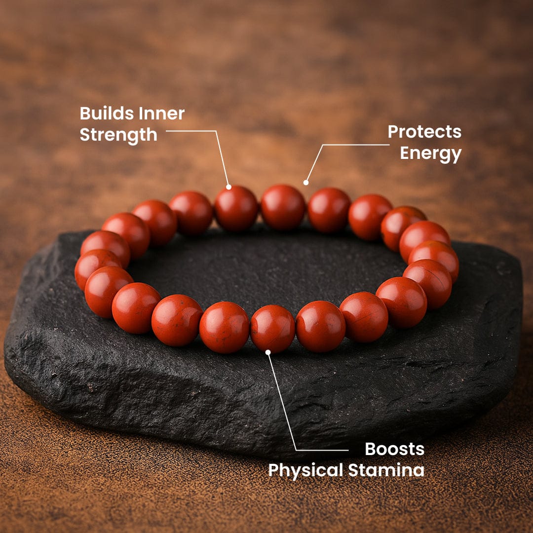BLUNERA Red Jasper Natural Stone Bracelet – Natural Stone Stretchable Beaded Bracelet for Strength, Grounding & Vitality