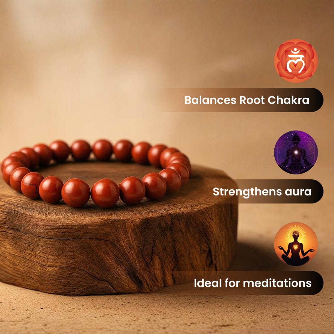 BLUNERA Red Jasper Natural Stone Bracelet – Natural Stone Stretchable Beaded Bracelet for Strength, Grounding & Vitality