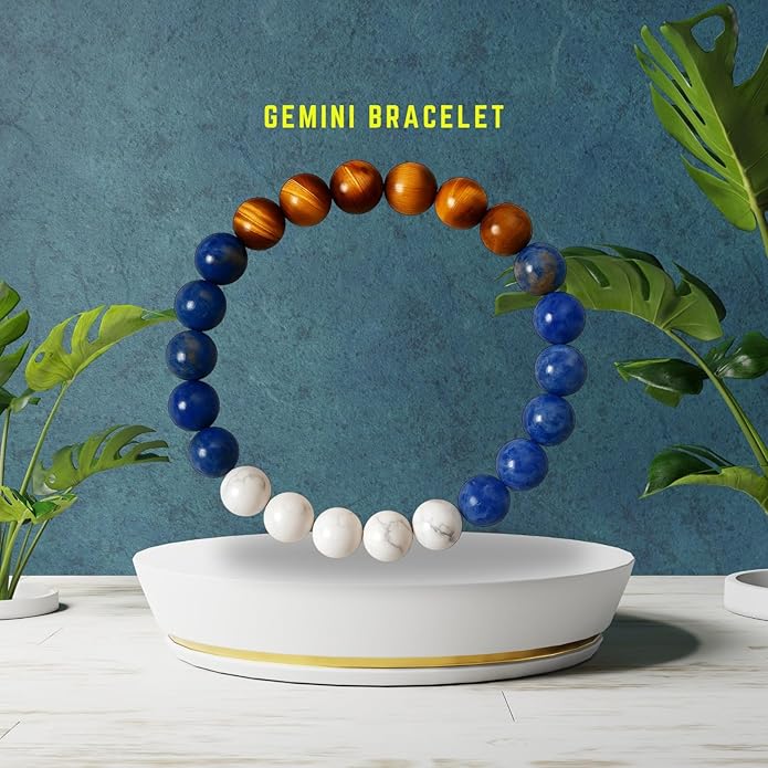 BLUNERA™ Gemini Zodiac (Mithun Rashi) Healing Crystal Bracelet For Wealth, Health, Stress Relief & Family Harmony  Comes with FREE Natural Pyrite Stone