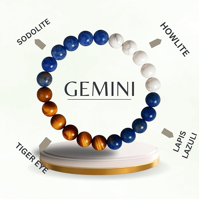 BLUNERA™ Gemini Zodiac (Mithun Rashi) Healing Crystal Bracelet For Wealth, Health, Stress Relief & Family Harmony  Comes with FREE Natural Pyrite Stone