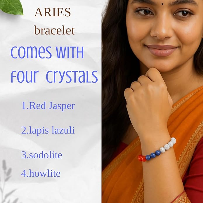 BLUNERA™ Aries Zodiac (Mesh Rashi) Healing Crystal Bracelet For Strength, Health & Prosperity  Comes with FREE Natural Pyrite Stone