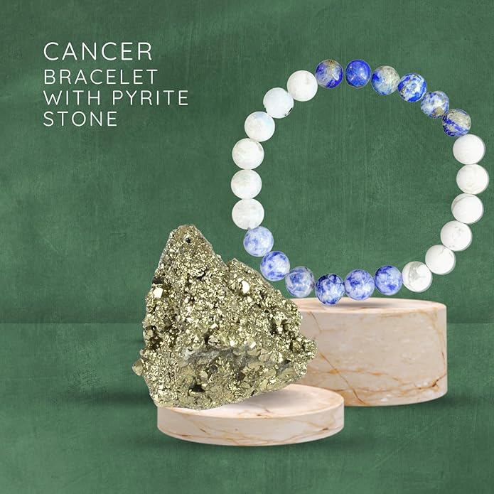 BLUNERA™ Handmade Cancer Zodiac (Karka Rashi) Healing Crystal Bracelet For Wealth, Love & Wellness  Comes with FREE Natural Pyrite Stone