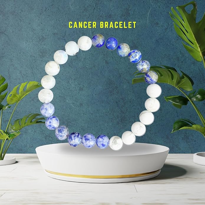 BLUNERA™ Handmade Cancer Zodiac (Karka Rashi) Healing Crystal Bracelet For Wealth, Love & Wellness  Comes with FREE Natural Pyrite Stone