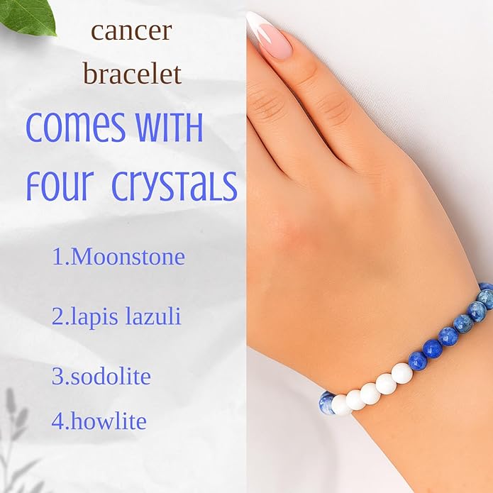 BLUNERA™ Handmade Cancer Zodiac (Karka Rashi) Healing Crystal Bracelet For Wealth, Love & Wellness  Comes with FREE Natural Pyrite Stone