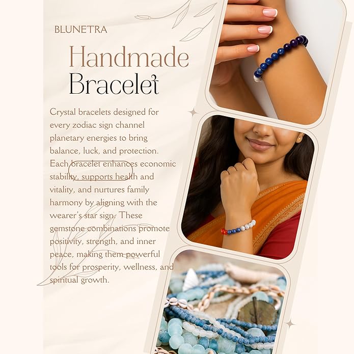 BLUNERA™ Handmade Cancer Zodiac (Karka Rashi) Healing Crystal Bracelet For Wealth, Love & Wellness  Comes with FREE Natural Pyrite Stone