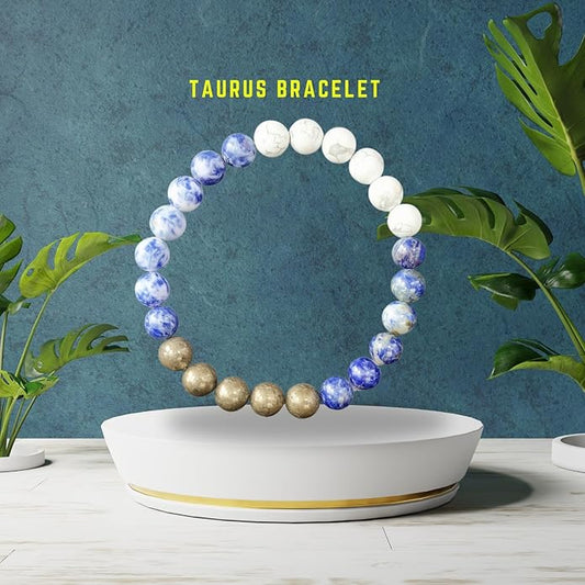 BLUNERA™ Handmade Taurus Zodiac (Vrishabh Rashi) Healing Crystal Bracelet For Wealth, Money & Wellness  Comes with FREE Natural Pyrite Stone