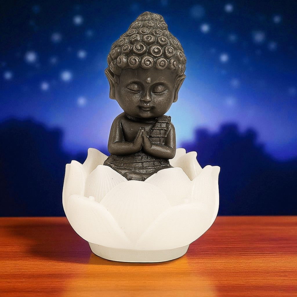 Pyrite Shakyamuni Buddha Idol Sitting on Selenite Lotus – Spiritual Figurine for Meditation, Peace & Prosperity – Home Décor, Altar & Healing Gift