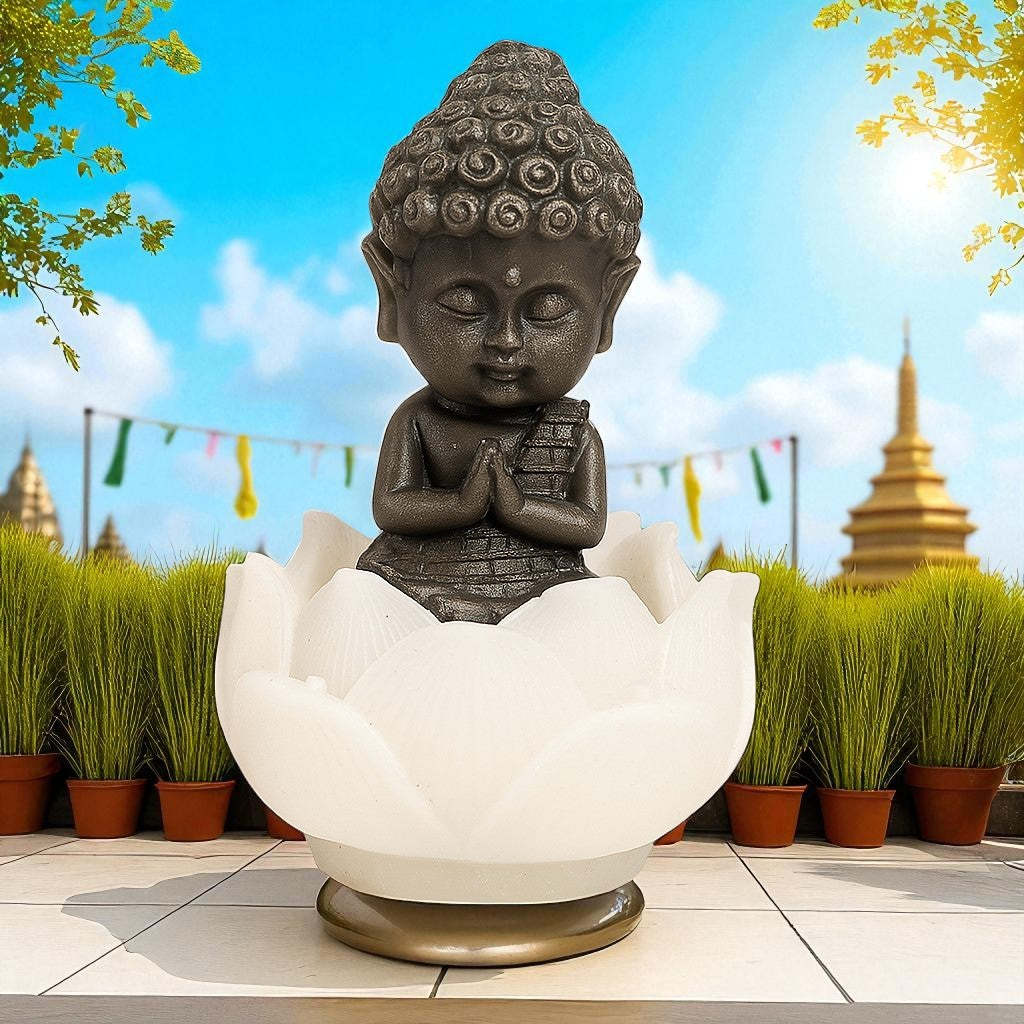 Pyrite Shakyamuni Buddha Idol Sitting on Selenite Lotus – Spiritual Figurine for Meditation, Peace & Prosperity – Home Décor, Altar & Healing Gift