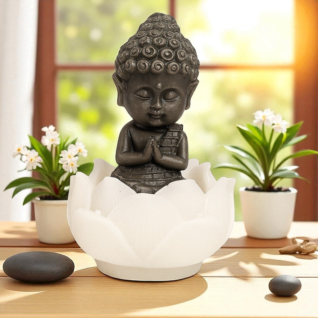 Pyrite Shakyamuni Buddha Idol Sitting on Selenite Lotus – Spiritual Figurine for Meditation, Peace & Prosperity – Home Décor, Altar & Healing Gift