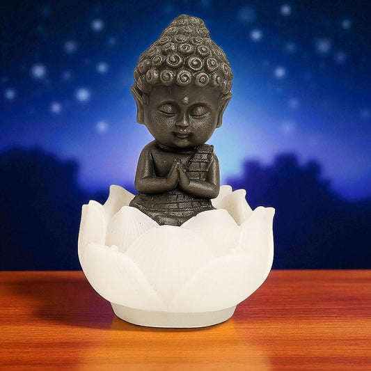 Pyrite Shakyamuni Buddha Idol Sitting on Selenite Lotus – Spiritual Figurine for Meditation, Peace & Prosperity – Home Décor, Altar & Healing Gift