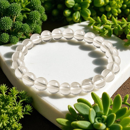Clear Quartz Crystal Bracelet – 8mm Natural Healing Beads – Energy Amplifier & Clarity Stone – Unisex Stretch Bracelet for Meditation, Reiki, Yoga & Gifting