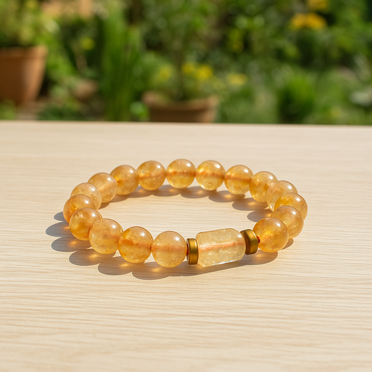 Citrine Tumbled Stone Bracelet – Natural Stretchable Crystal Bracelet for Abundance, Positivity & Manifestation(8mm Gemstone Beaded Adjustable)