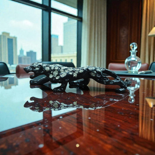 Black Jaguar Engraved with Pyrite Crystal ( Symbol of Fearlessness Speed Prosperity )