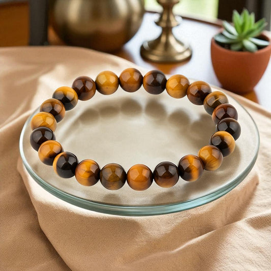 Natural Tiger Eye Bracelet 8mm Beads – Handmade Stretch Crystal Healing Bracelet for Men & Women – Protection, Confidence & Grounding Energy – Gift for Him & Her